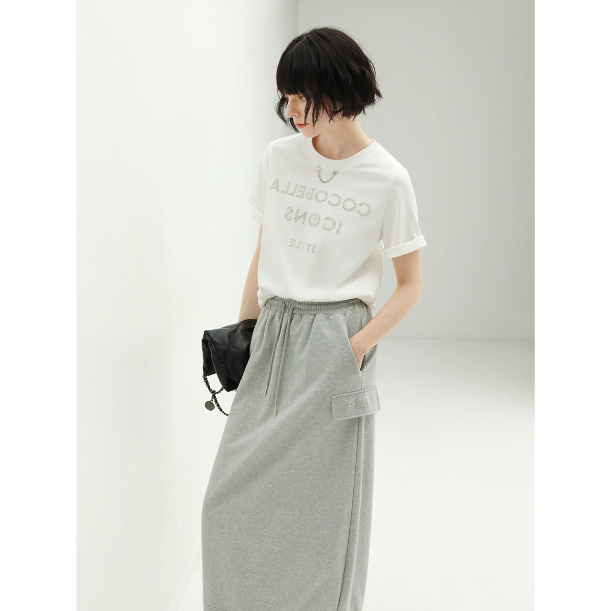 Ultimate Grey Drawstring Midi Skirt-2
