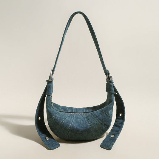 Understated Denim Croissant Mini Shoulder Bag-0