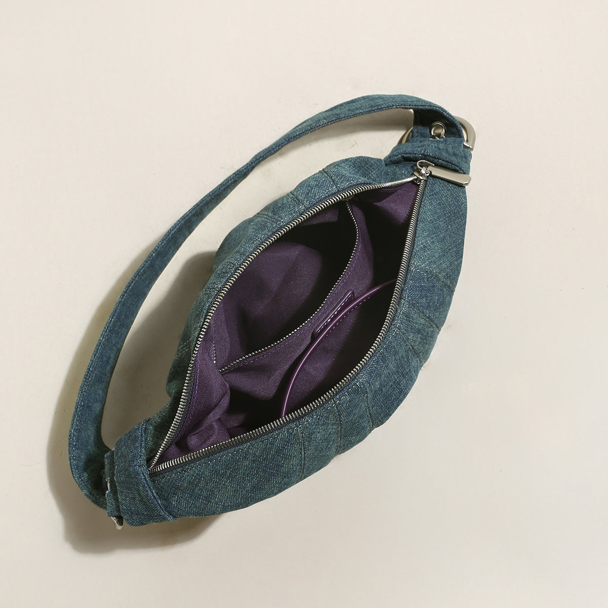 Understated Denim Croissant Mini Shoulder Bag-2