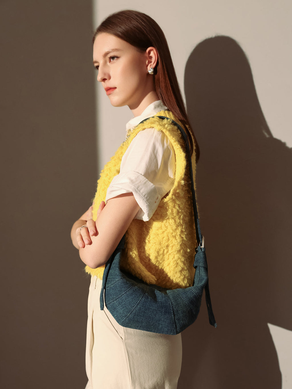 Understated Denim Croissant Mini Shoulder Bag-3