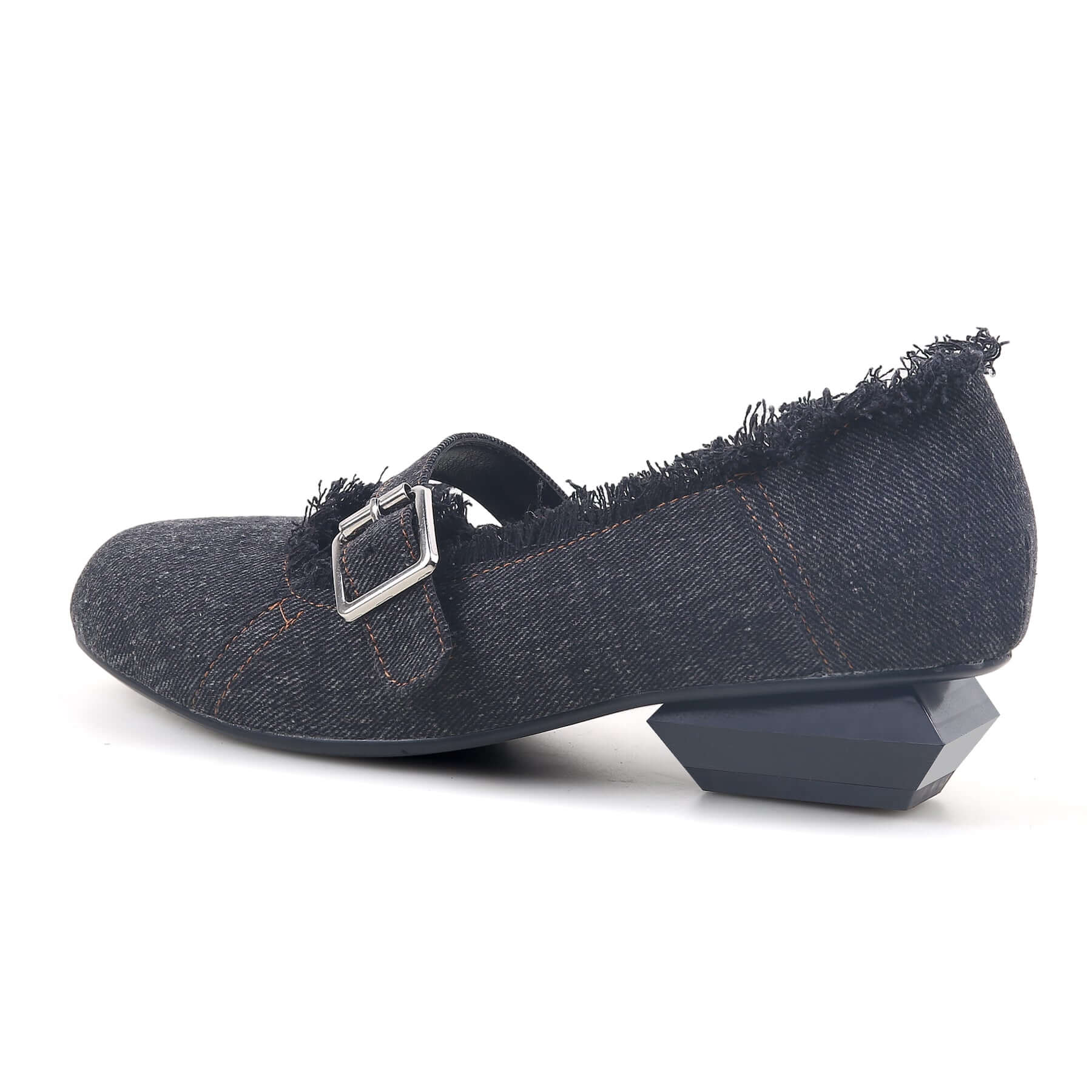 Upcycled Denim Fabric Mary Jane Shoes-3
