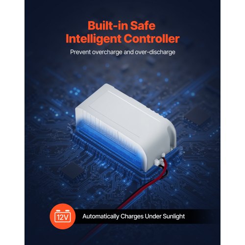 20W 12V solpanelsbatteriladdare, solcellsbatteriunderhållsladdare med inbyggd styrenhet och stolpfäste, IP65 vattentät för grind, staket, gård, gräsmatta (passar 40mm-68mm stolpar) |  EU