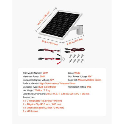 20W 12V solpanelsbatteriladdare, solcellsbatteriunderhållsladdare med inbyggd styrenhet och stolpfäste, IP65 vattentät för grind, staket, gård, gräsmatta (passar 40mm-68mm stolpar) |  EU
