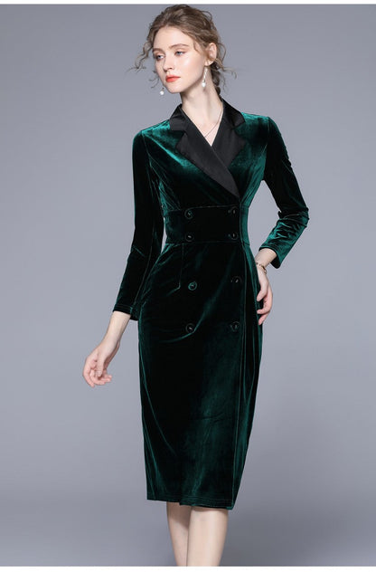 Velvet Green Slim Fit Midi Pencil Dress-1