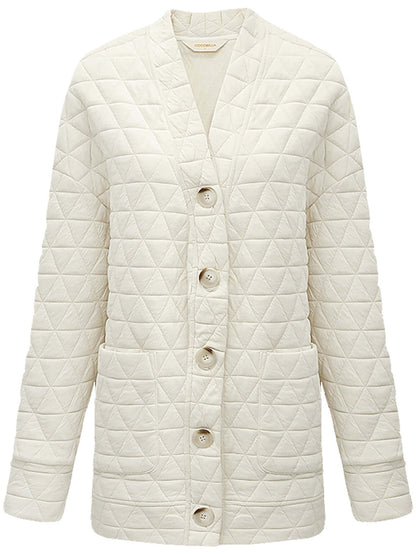 Velvety Collarless Oversized Quilted Coat-3
