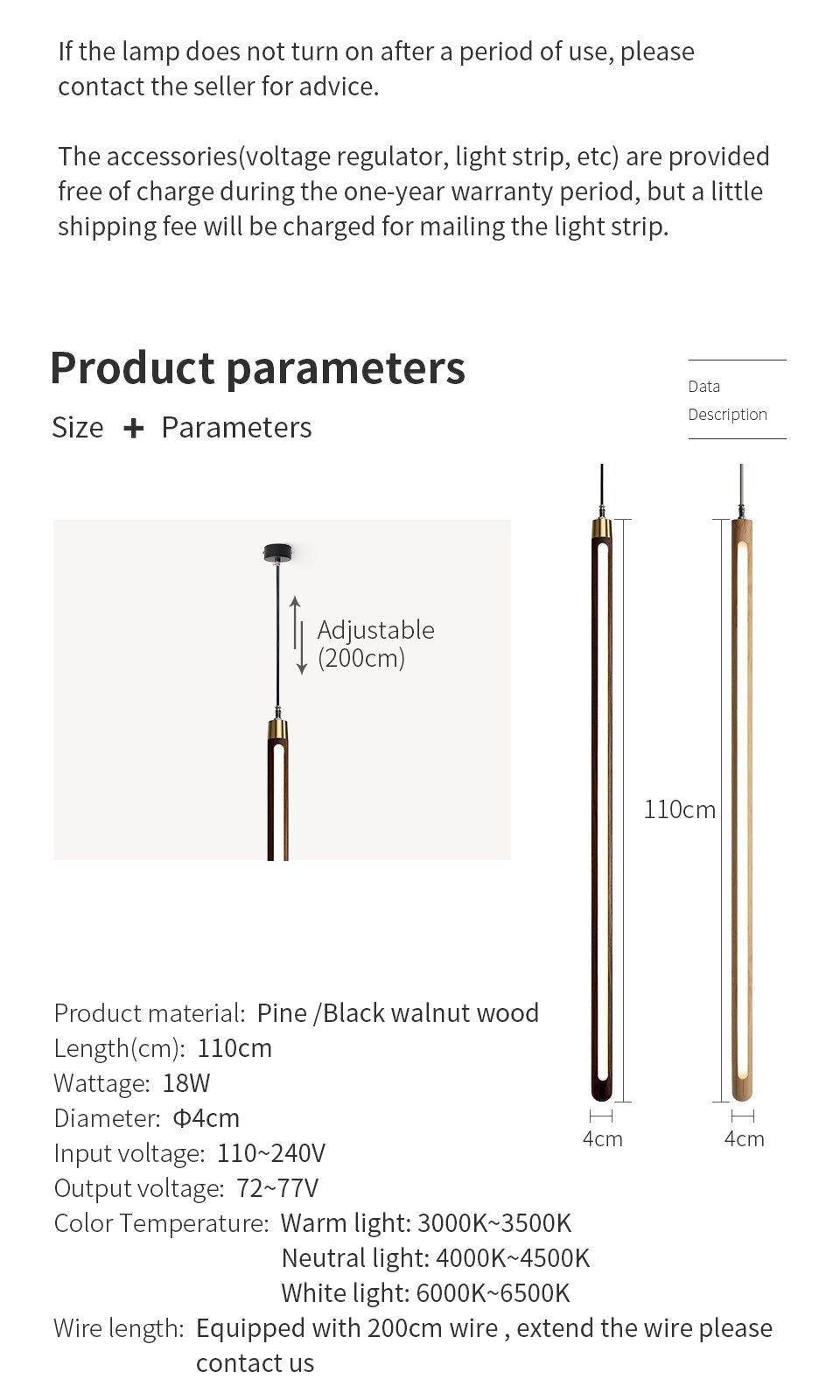 Vertical LED Solid Wood Bedside Sconce Light-4