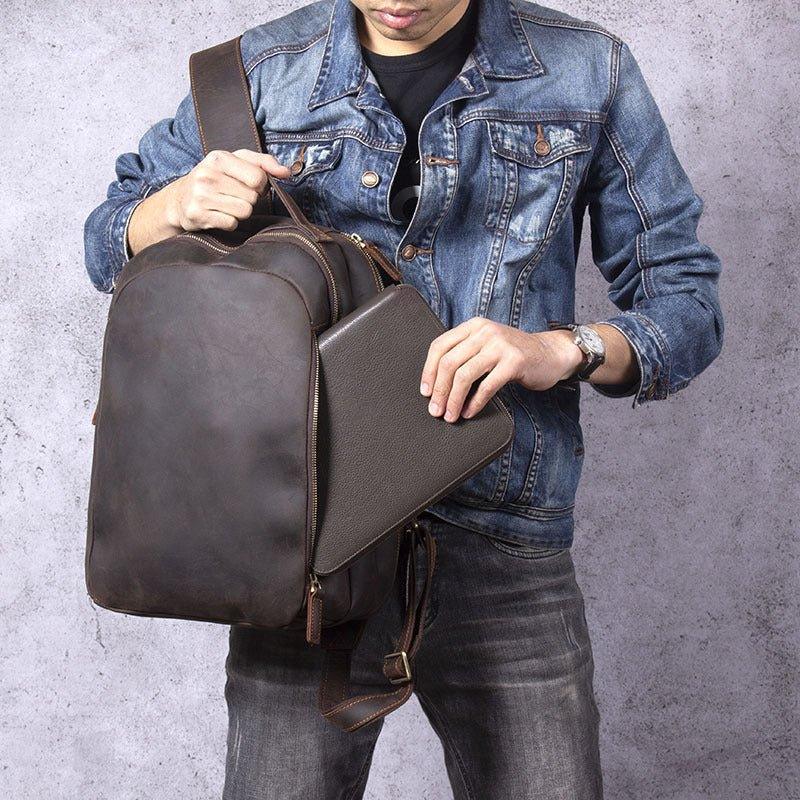 Vintage Cowhide Leather Backpack For Men