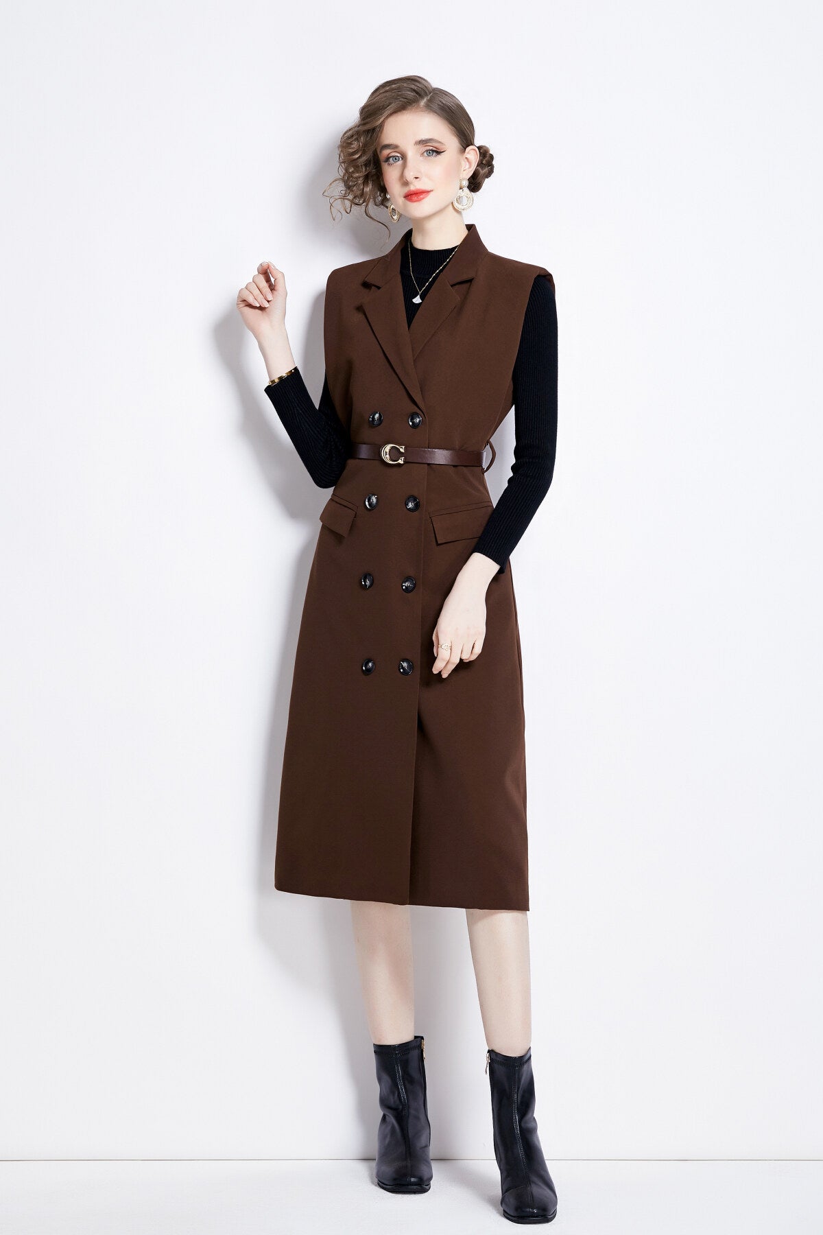 Vintage Double Breasted Blazer Dress with Knitted Undershirt-4