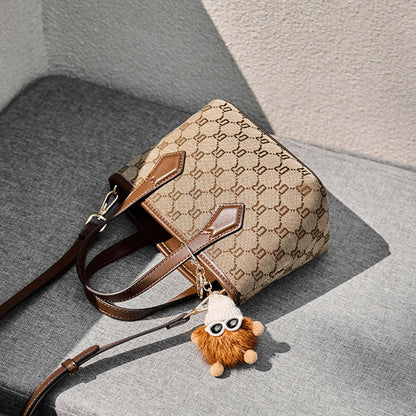 Vintage Patterned Khaki Top Handle Bag-2