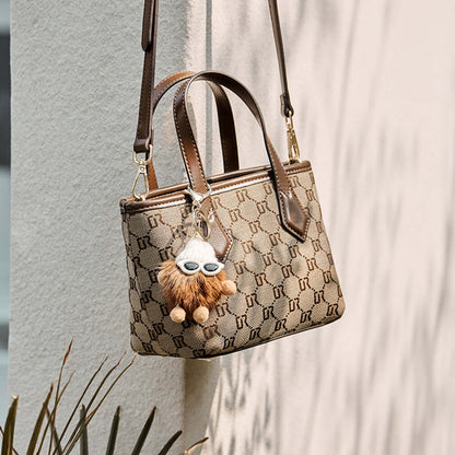 Vintage Patterned Khaki Top Handle Bag-4