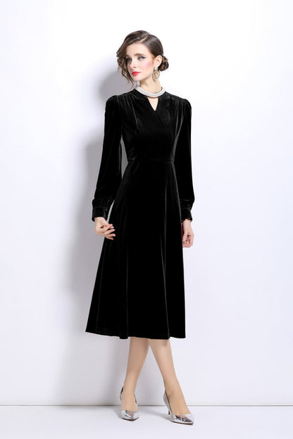 Vintage Pinhole Long Sleeve Velvet Gown-1