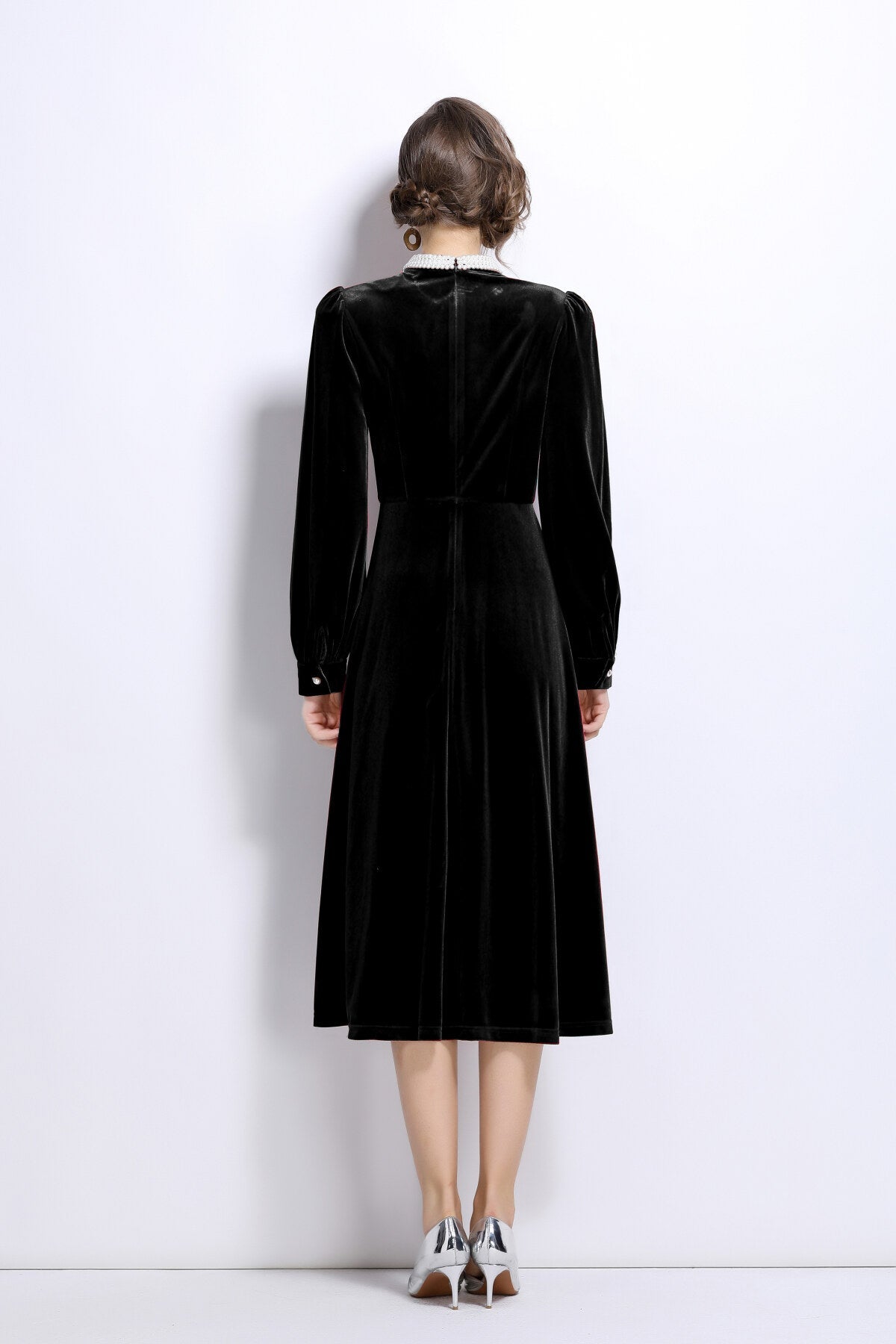 Vintage Pinhole Long Sleeve Velvet Gown-3
