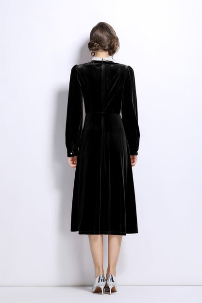 Vintage Pinhole Long Sleeve Velvet Gown-3