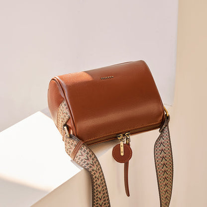 Vintage Wide Strap Brown Boston Bag-4