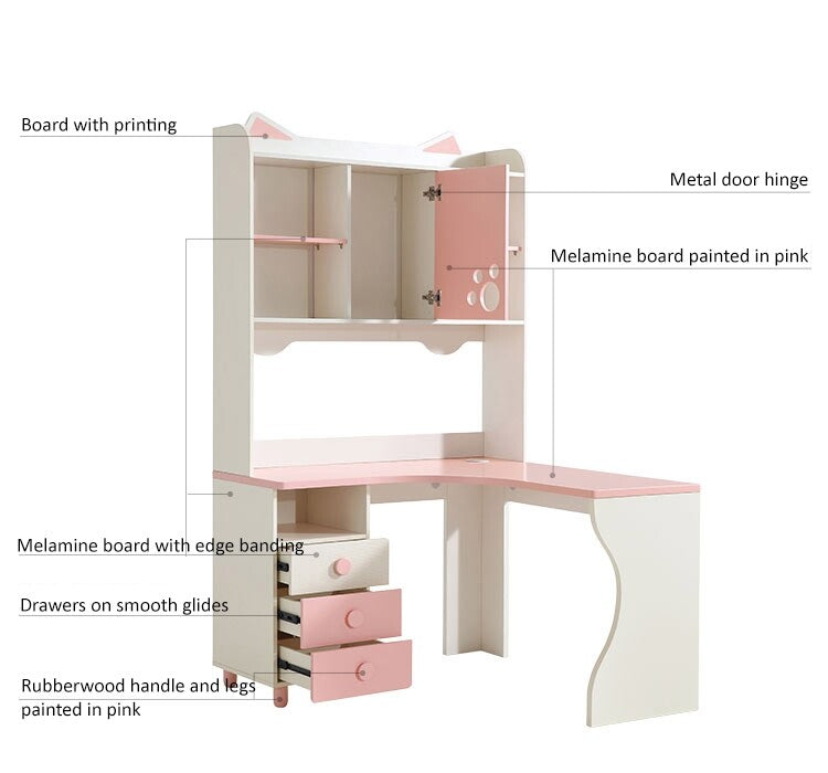 Whimsical Kitty Cat Tall Bookcase and Pink Study Table-4