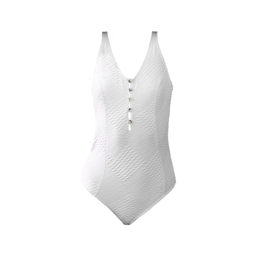 White Button Up One Piece Swimsuit-3