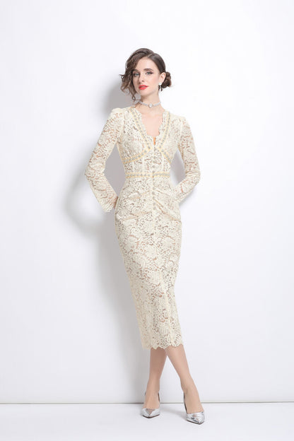 White Cutout Lace Dress with Inner Slip-2