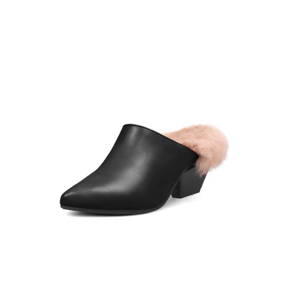 Winter Fur Lined Mules with Block Heels-1