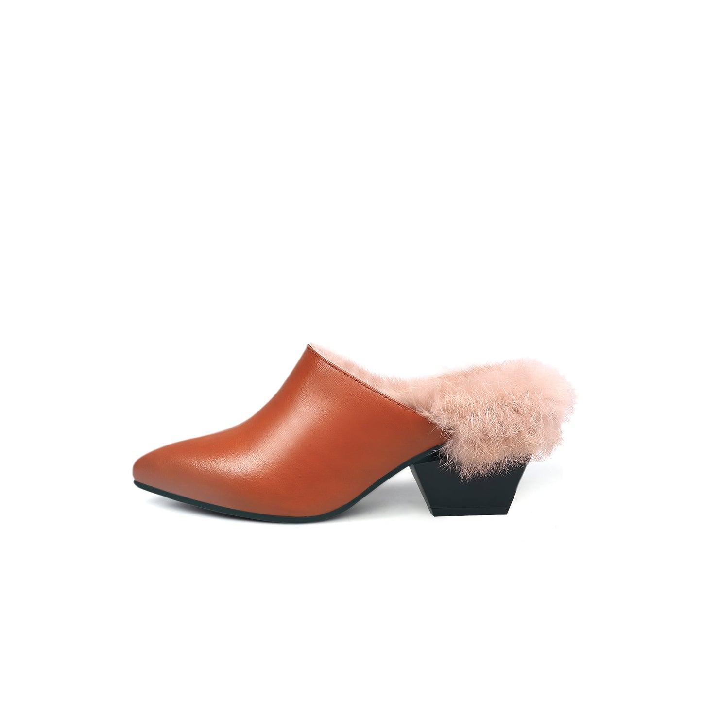 Winter Fur Lined Mules with Block Heels-5