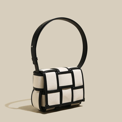 Woven Black and White Top Handle Bag-1