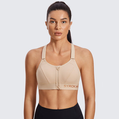 Zip Front Large Padded High Impact Sports Bra-0